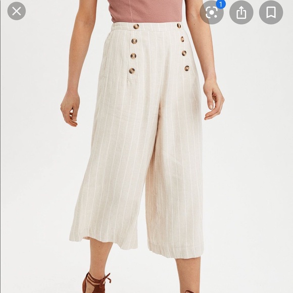 LAST DAY Striped linen culottes pants - Picture 1 of 4